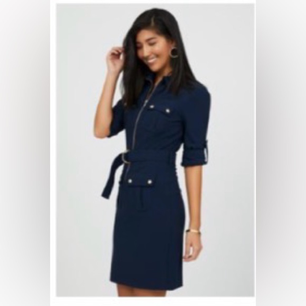 Navy Belted Shirt Dress - Women